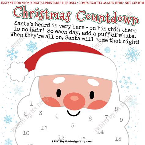 Santa Beard Cotton Ball Countdown Printable